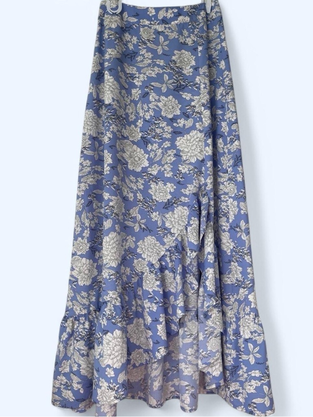 🌸 Blue Floral Print Midi Skirt – OHS